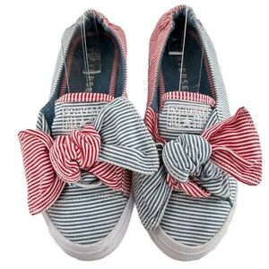 Converse flats size 7.5 38.5 blue white red patriotic 4th of July bow sneakers